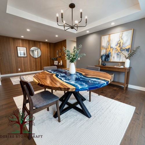 Round blue epoxy resin wood - blue,